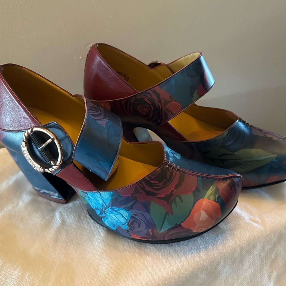 John Fluevog Multicolor prepare Mary Jane closed back Floral Heels